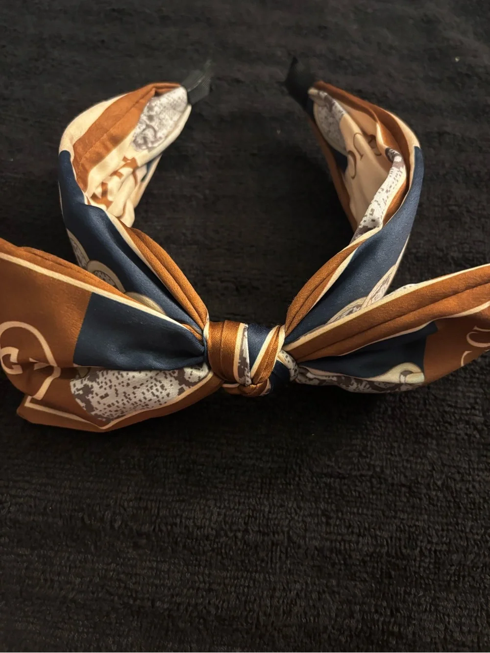Brown & Navy Silk Bow Headband